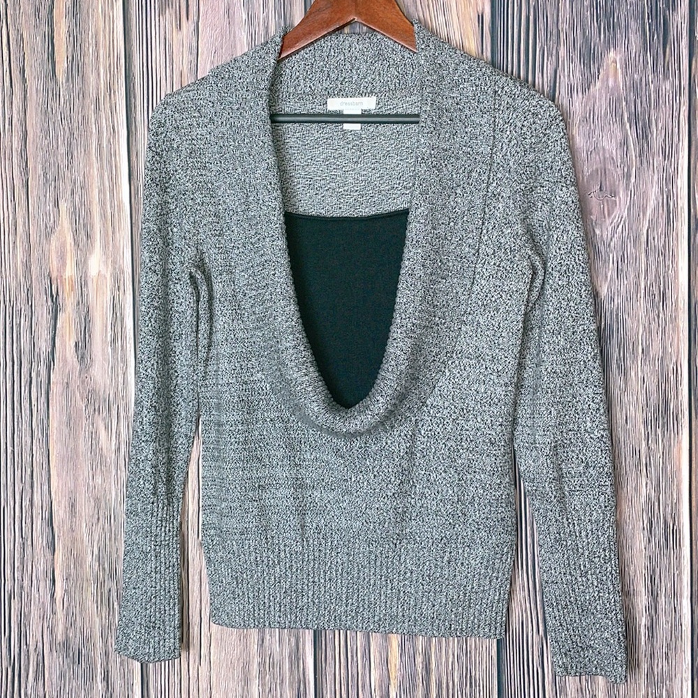 Dressbarn Gray Marl Knit Cowl Neck Layered Pullover Sweater size small